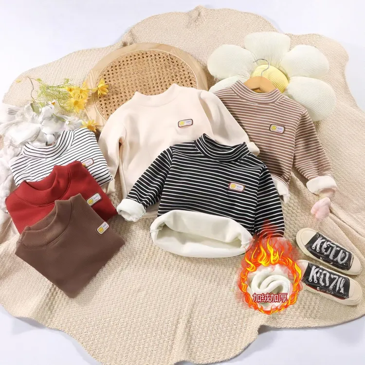 儿童冬季加绒加厚半高领打底衫家居服男女一体绒内搭宝宝绒上衣商品图