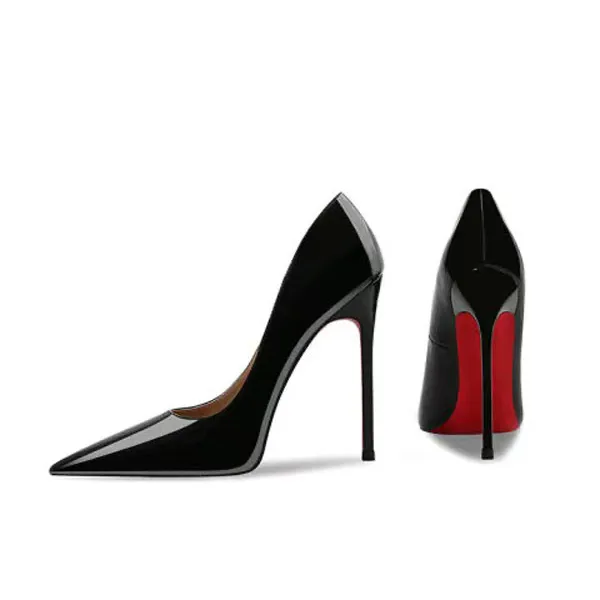 尖头超高跟鞋女性感御姐12cm红底单鞋新款漆皮黑色细跟职业