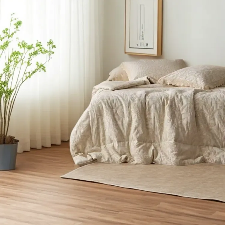 《元七猫-漱石系列》亚麻棉加厚春秋被色织高品质简约原麻色绗缝