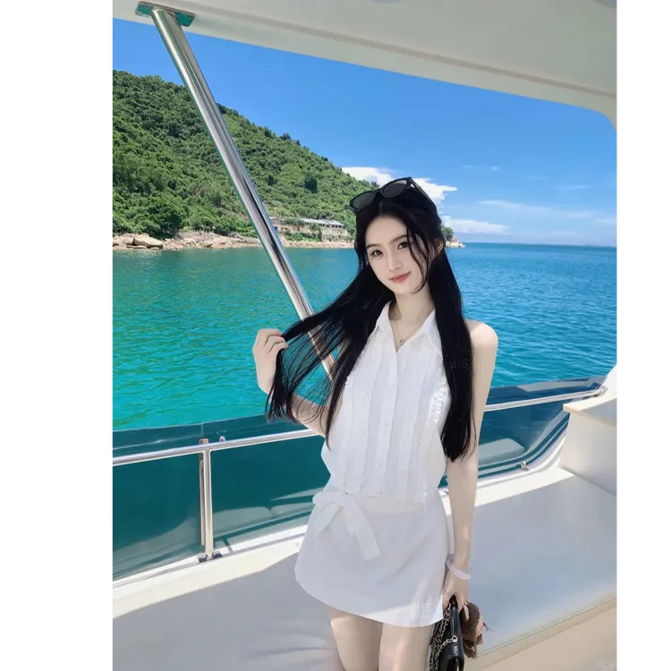 【迷雾小苍兰】韩系时尚无袖衬衫连衣裙女夏季新款收腰显瘦a字短裙