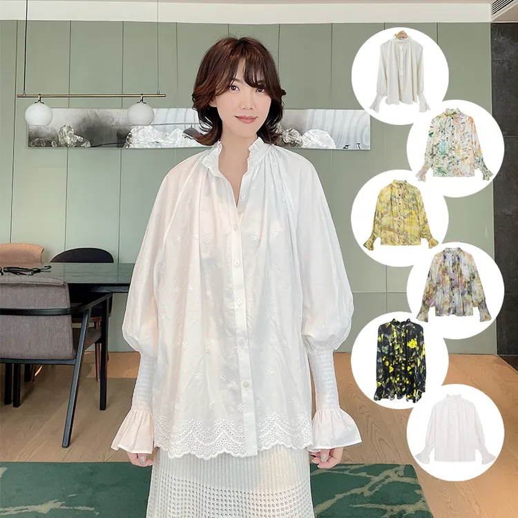 TOMMY ZHONG 经典款型雾彩丛林铃兰刺绣花边领衬衣