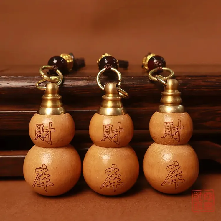 普陀桃木葫芦福禄钥匙扣挂件填充红沙可随身携带可车载挂饰ins018商品图