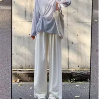 高腰春季慵懒风阔腿裤休闲裤拖地显瘦长裤春夏运动学生奶芙裤宽松