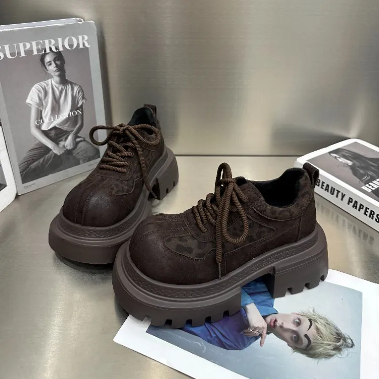 2025冬季新款厚底乐福鞋豹纹反毛皮百搭休闲女鞋时尚舒适加绒保暖