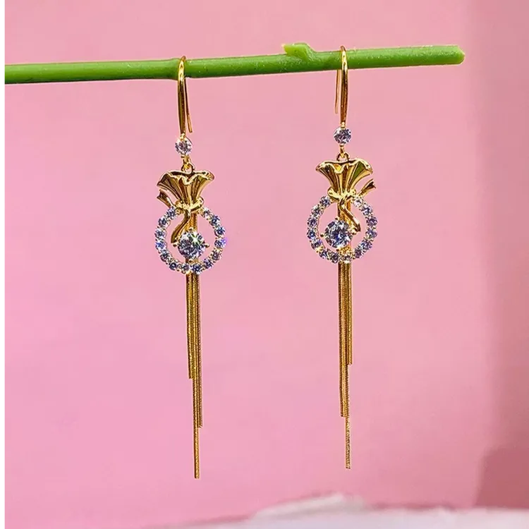 铜合金锆石耳饰 （766号）925银福袋流苏气质女神精致时尚百搭设计