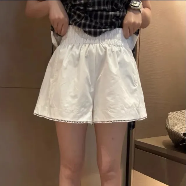 纯棉花边短裤女夏天2025新款阔腿高腰大码显瘦减龄韩版休闲裤子潮