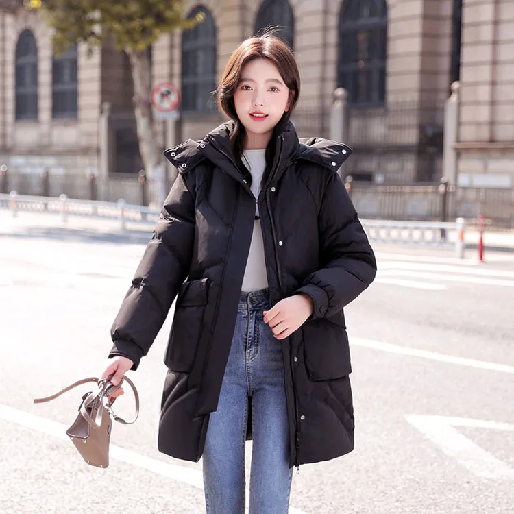 90白鸭绒羽绒服2025年新款连帽中长款时尚韩版加厚过膝8558#