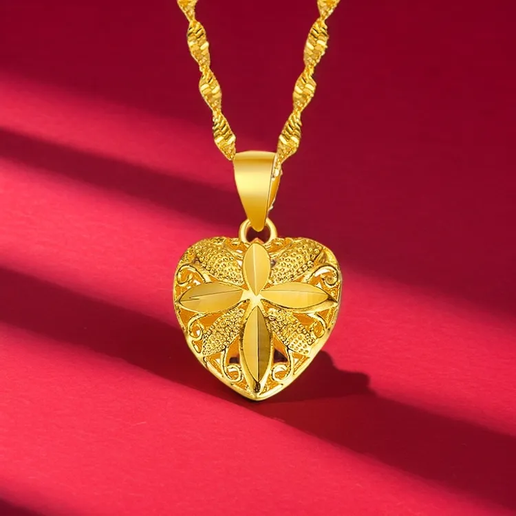 古法爱心四叶草项链女款时尚百搭金色锁骨毛衣链商品图