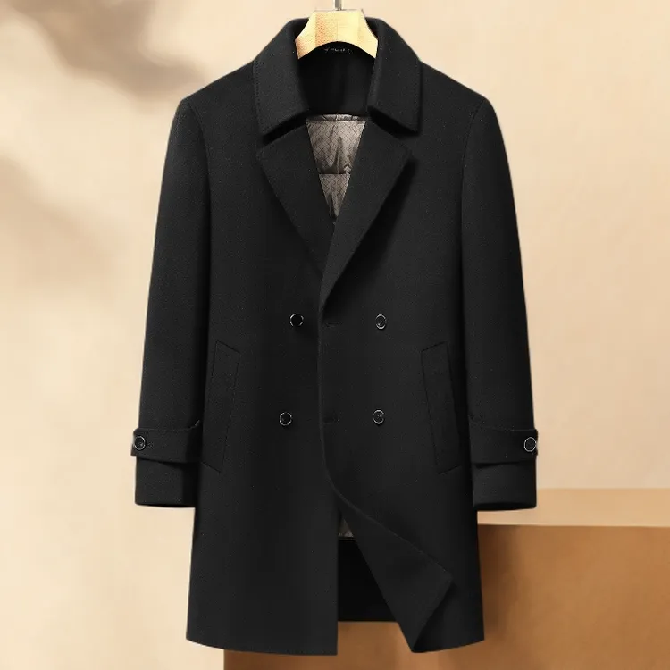 2025中长款羽绒毛呢大衣男大码冬季保暖风衣内胆宽松羽绒外套呢子