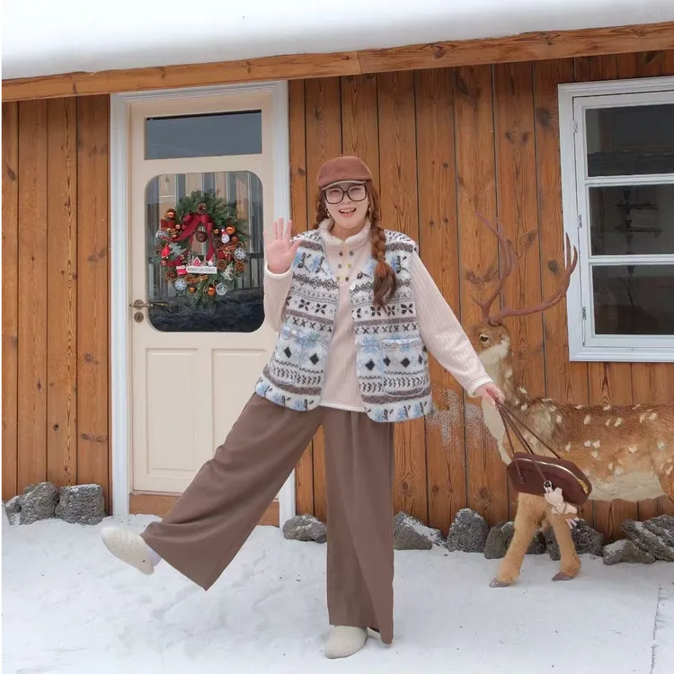 微胖大码费尔岛风宽松型民族风圆领秋季朋克风马夹保暖加厚1202