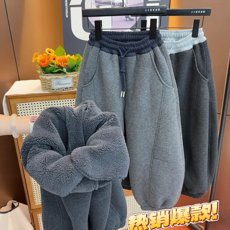 【850克葵花绒】男女童加绒加厚冬季裤子中大童灯笼裤松紧束脚裤
