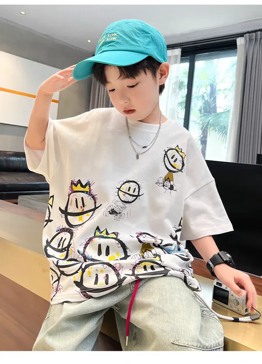 男童纯棉T恤120-180码200克夏季宽松洋气半袖上衣潮流丅