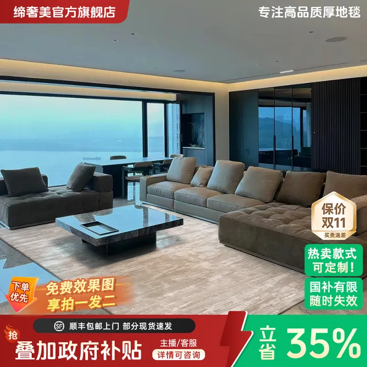 缔奢美巴塞罗娜土耳其进口无胶地毯轻奢防水茶几垫客厅毯床边毯