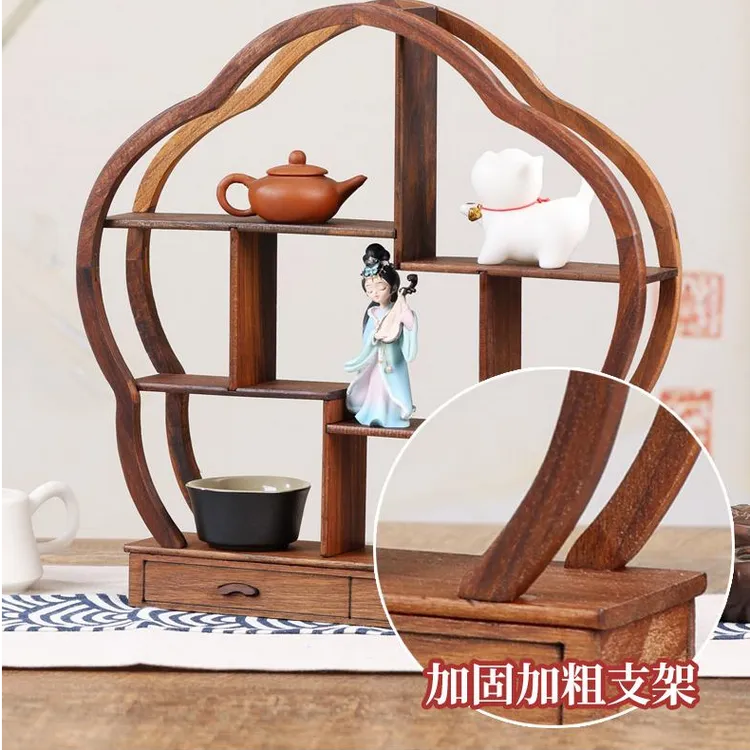 厂家直发中式博古架小型桌 面实木摆件茶具展示架置物架