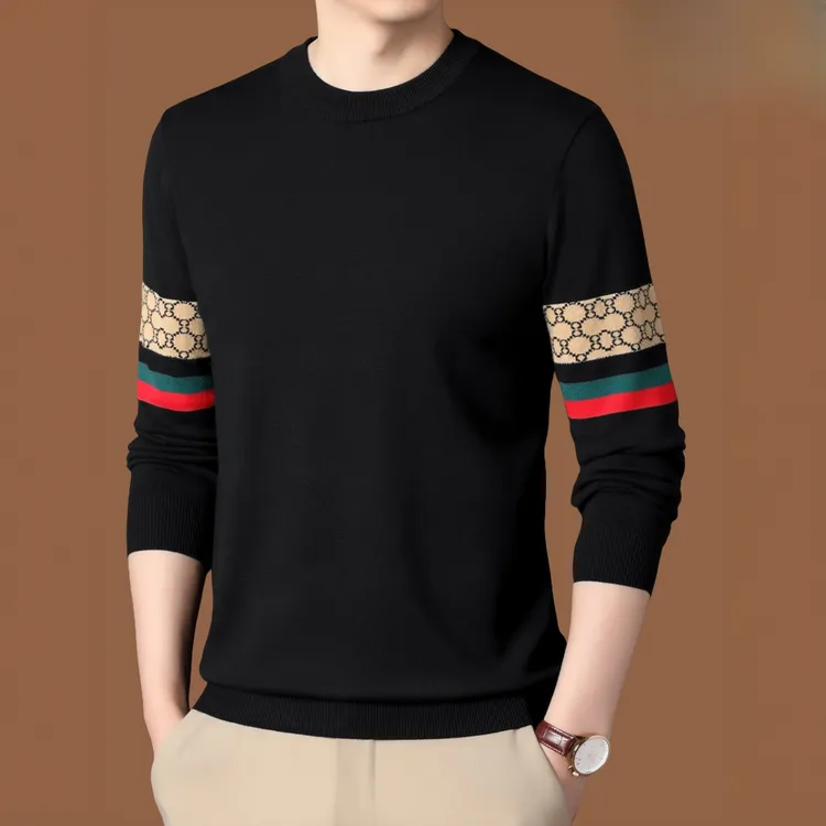 赫柏纪逸秋冬新款圆领羊毛衫男士休闲时尚百搭针织保暖加厚毛衣男