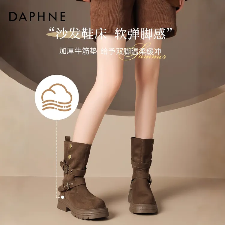 达芙妮西部靴女靴2025新款秋冬季厚底增高复古短靴时尚百搭马丁靴