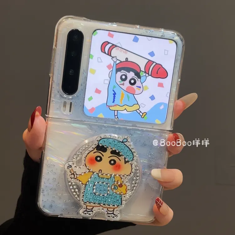 小众晕染蓝闪粉画家小新支架适用华为PuraX磁吸折叠屏手机壳女款p