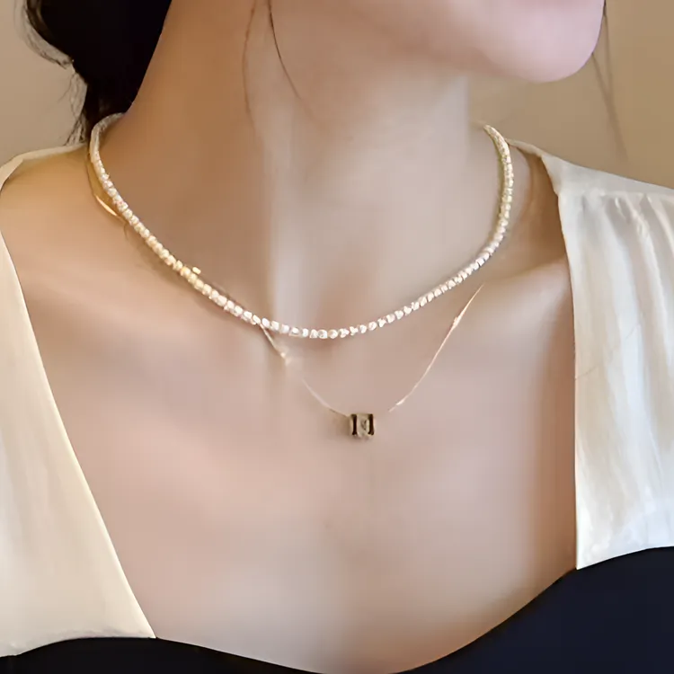 HARZELN施家珠珠法式叠戴仙女链子春天高级感锁骨链小众氛围感