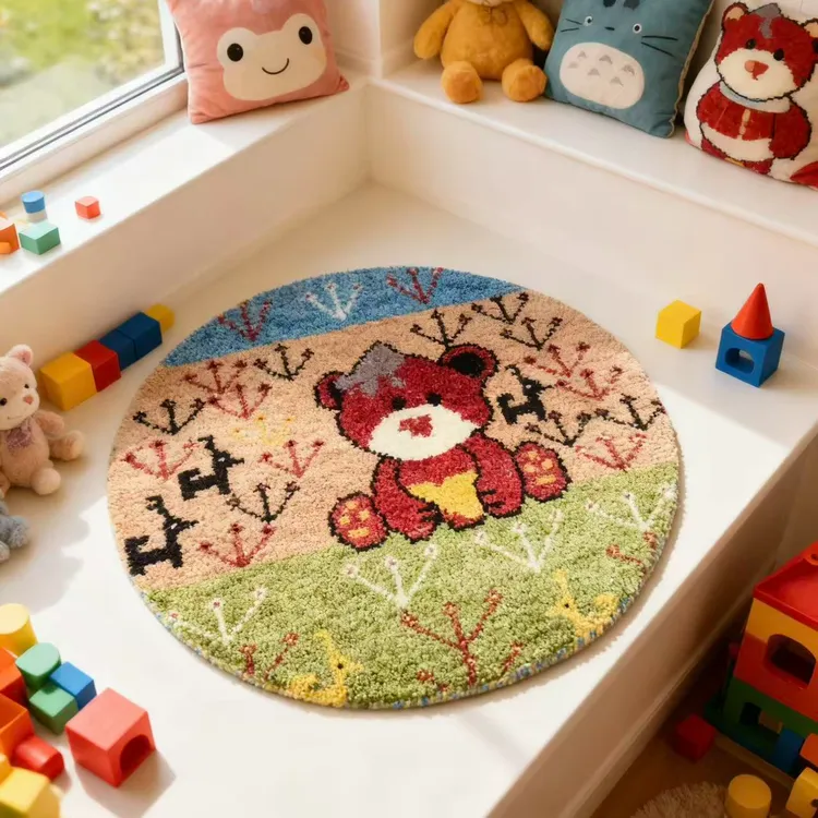 阿富汗进口卡通可爱圆形房地毯柔软舒适羊绒床边毯家用