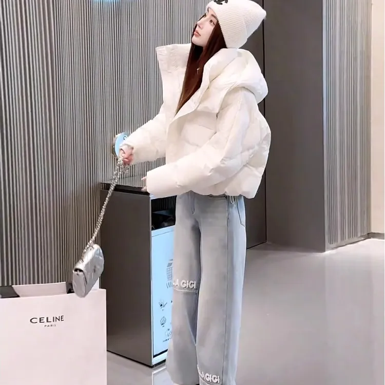 偏汐休闲百搭加厚保暖白色棉服女冬季新款时尚宽松短款面包服潮女