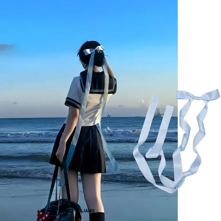 橘子家orng蝴蝶结长飘带发饰海边发夹水手服JK丝带发卡头饰后脑勺