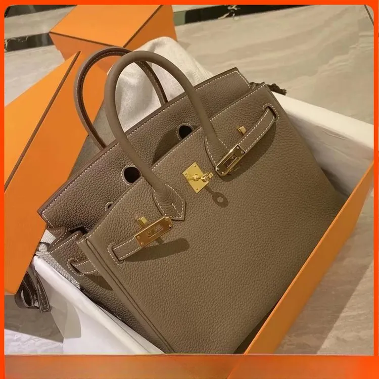 香港品牌牛皮荔枝纹铂金包2025新款手提包质感女包单肩斜挎凯莉包