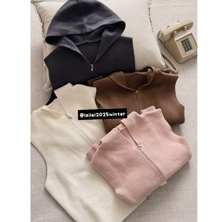 晶咕【叠穿神助攻】时尚双头拉链连帽无袖针织马甲上衣