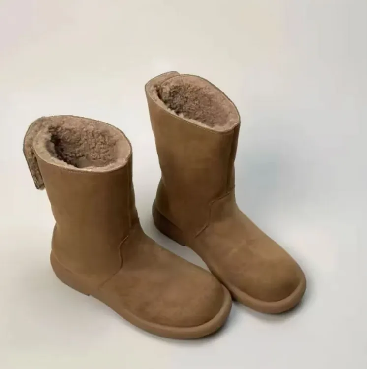 爆款磨砂皮羊羔绒毛毛鞋翻领两穿雪地棉靴短靴显瘦时尚套筒女靴潮