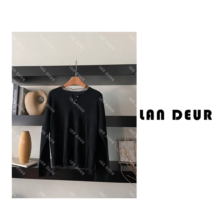 【简衣素颜】假两件软糯蕾丝网纱拼接打底衫黑色显瘦针织衫女