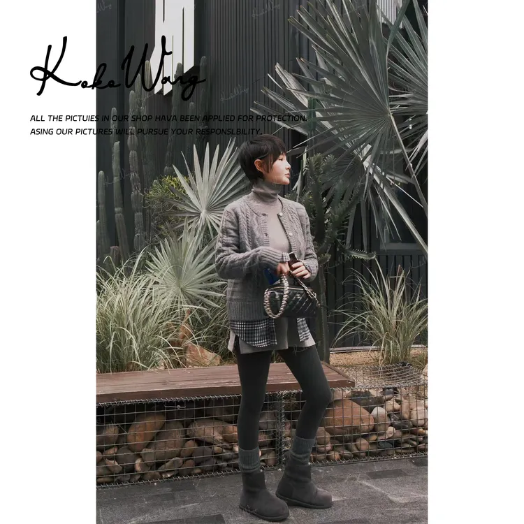 KOKO WANG【格绒】减龄耗牛绒混纺拼接假两件针织开衫N6845J29Z01