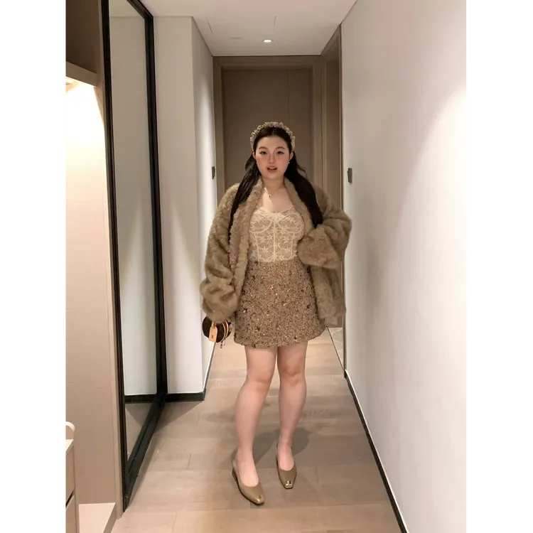 慧芝huizhi HZ008-1亮片半裙 定制款 高腰显瘦亮片半身裙