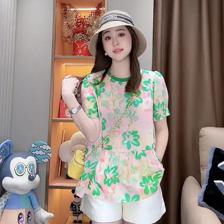 【丝芙玉禄】（F604）100%真丝双绉创意时尚百搭桑蚕丝t恤上衣