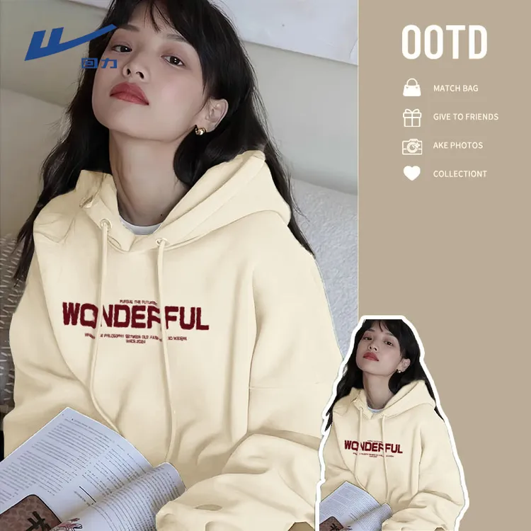 Warrior/回力高级感连帽薄款卫衣春秋新款百搭学生宽松韩版温柔风