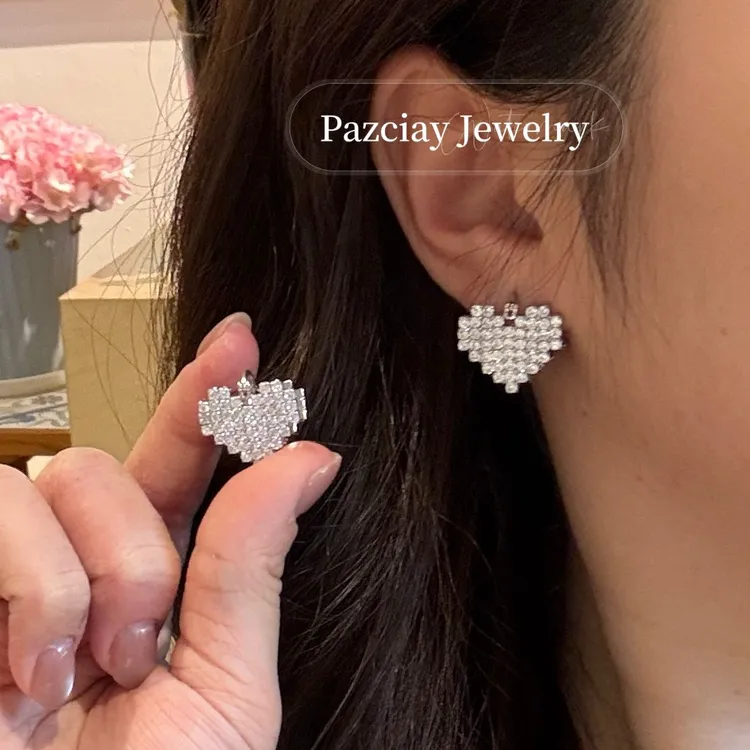 法式极简爱心形锆石耳环气质闪闪少女中国风饰品