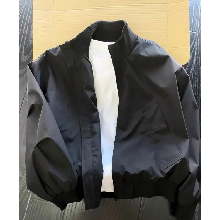 春秋季美式廊形立领飞行夹克外套纯色cleanfit短款棒球服宽松上衣