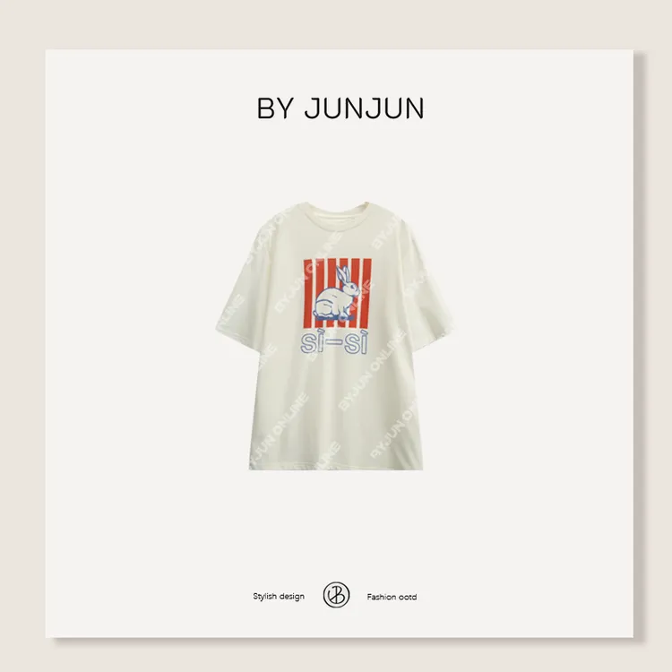 ByJunjun秋季新款女装【大白兔】印花短袖圆领T恤