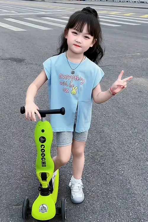 { 现货 } 2025年儿童韩版骑行裤两件套女童夏季新款套装T恤骑行裤