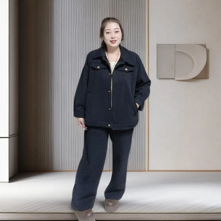 秋冬季新款特体大码260斤可穿时尚百搭加绒上衣裤子两件套3065