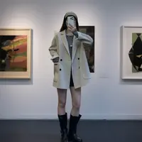 【格一专场专属】短女休闲风西装领毛呢外套黑色中长款休闲1726