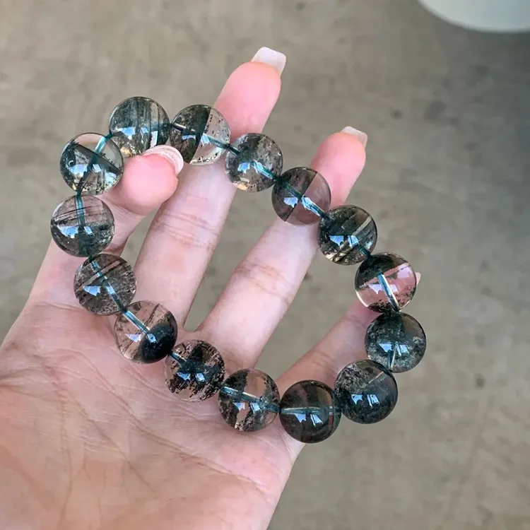 天然巴西千层墨绿幽灵手串绝美绿幽灵水晶招财吸金手链多样性发一