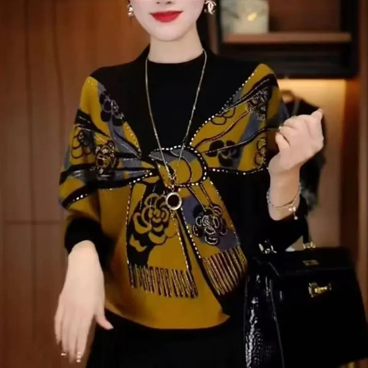 【双面德绒】时尚设计款拼色秋冬新款宽松显瘦减龄百搭遮肚打底衫女