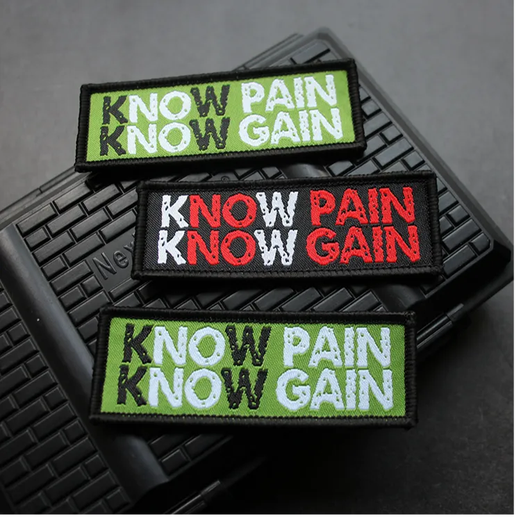 NO PAIN NO GAIN英文励志魔术贴章织唛士气章条形胸章包贴DIY补丁