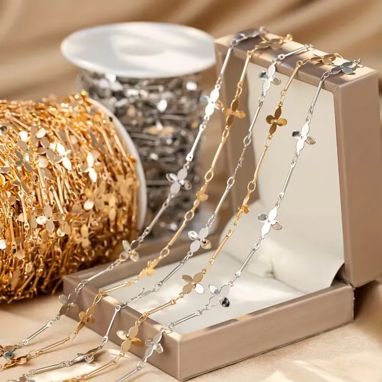 DIY饰品配件拼豆风铃挂件金属连接棒幸运扭花四叶草链条diy配件