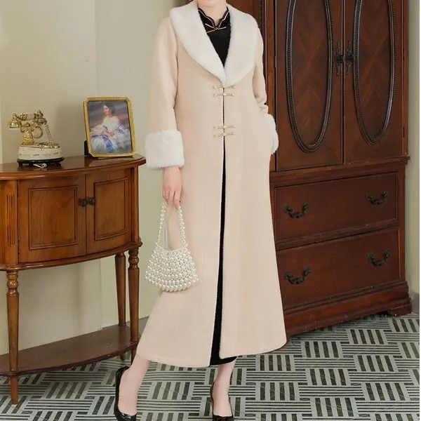 《水貂绒大外披》搭配旗袍大衣水外套秋冬季长袖加厚国风新中式高级