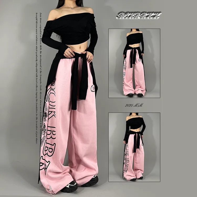 ROKBBK-K布韩街舞潮牌美式复古嘻哈字母印花休闲裤女爵士舞