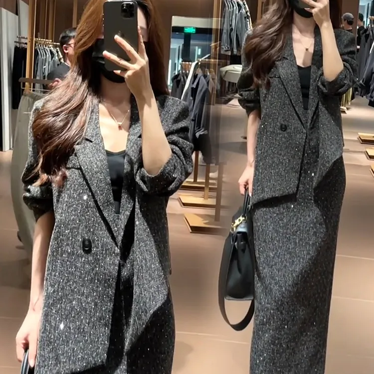 时尚套装裙女2024秋季新款小香风洋气炸街西服外套半身裙两件套潮