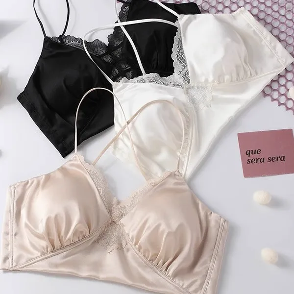 真丝吊带抹胸式内衣蕾丝防走光可外穿薄款无痕桑蚕丝美背法式文胸