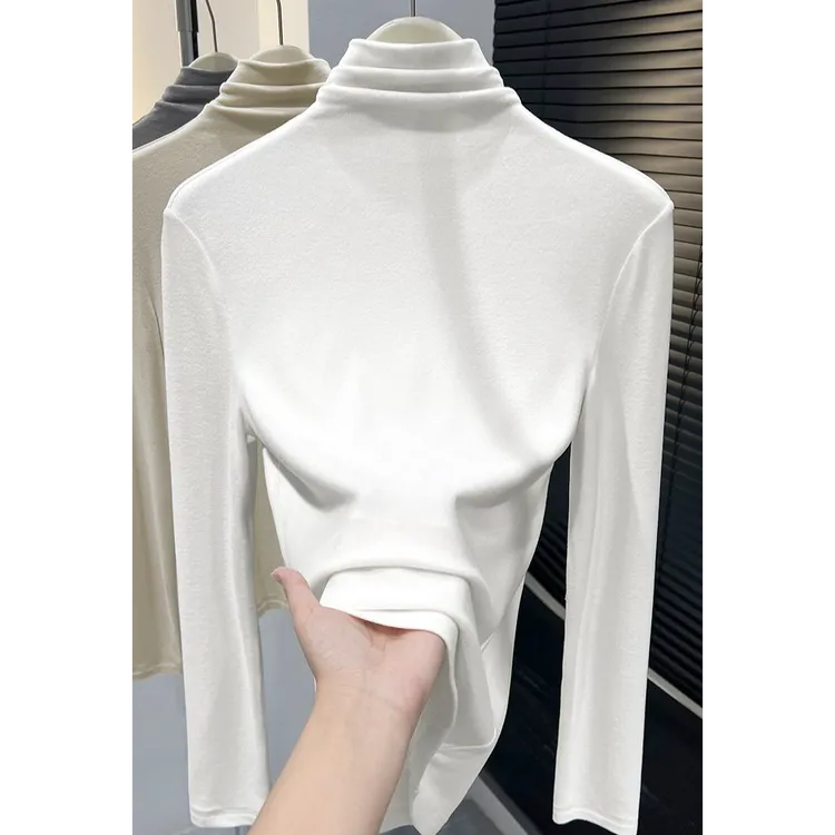 白色高领打底衫女内搭高级感磨毛保暖秋冬洋气内里薄绒长袖上衣t