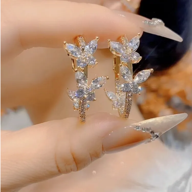 铜合金合成锆石耳饰 瑞丽风女金色风浅金耳环饰品耳饰小众时尚C09