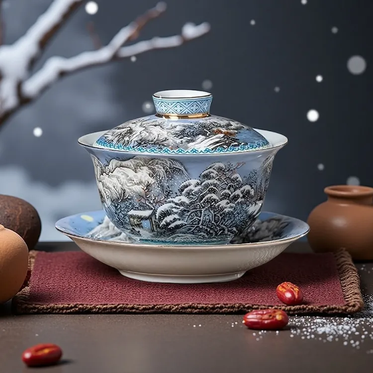 正宗景德镇雪景三才盖碗家用功夫陶瓷茶具个人专用泡茶碗防烫手
